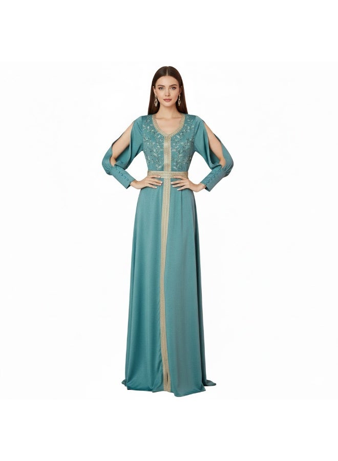 FULL JOY Maxi Elegant Jalabiya embroidered with Sequins and Beads  from a soft and flowing Fabric And Long sleeves with an open cut - Image 1